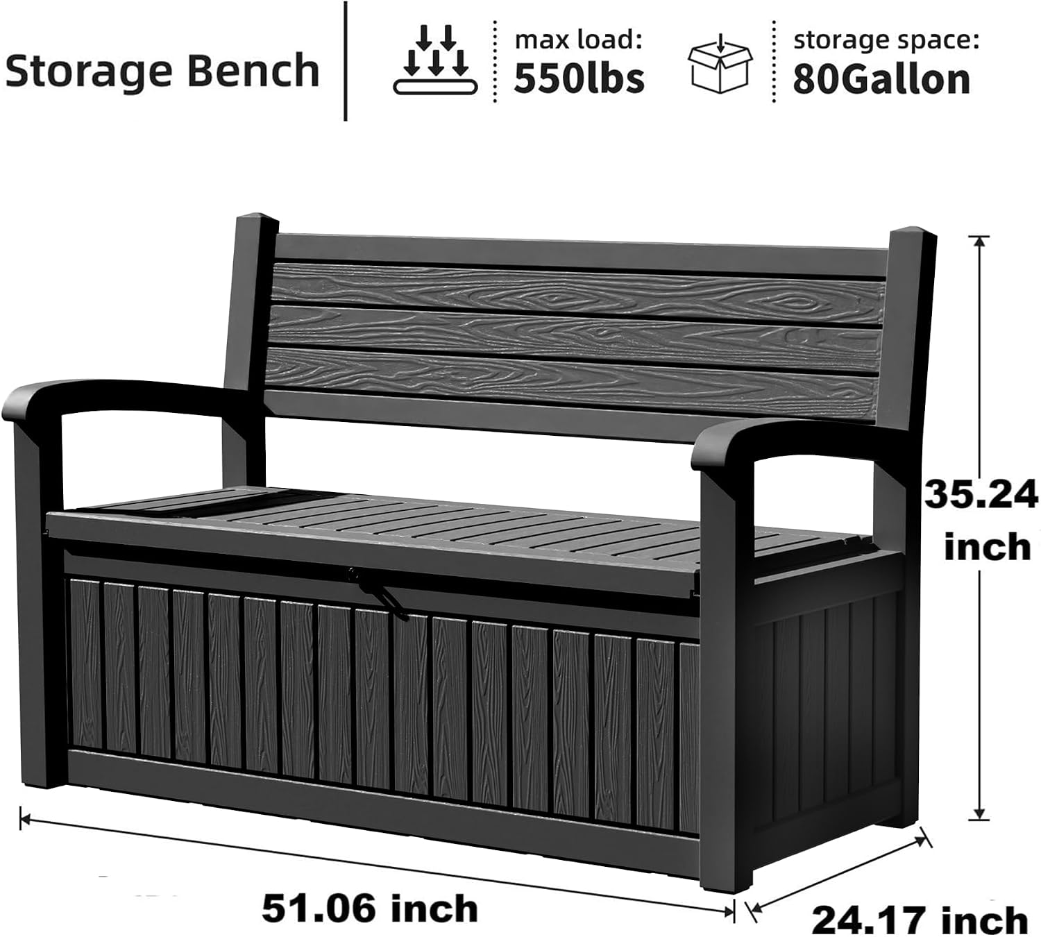 DRATO 75 Gallon Storage Bench Deck Box Outdoor Indoor,Lockable Durable All-Weather Seating with Hidden Storage,Deck Storage for Garden, Pool, Patio