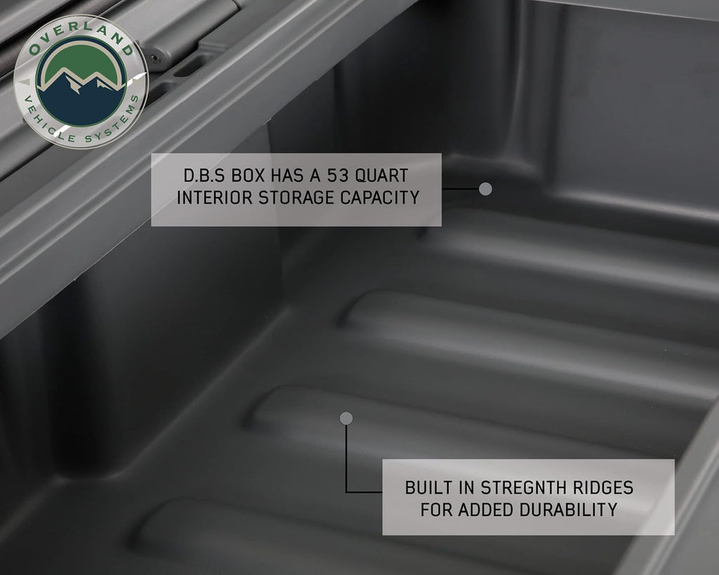 Overland Vehicle Systems 40100001 Dark Gray 53 QT Dry Box Storage with Drain, and Bottle Opener | Waterproof Seal | Heavy-Duty Latches and Nylon Handles | Keeps Gear Safe, Dry and Organized