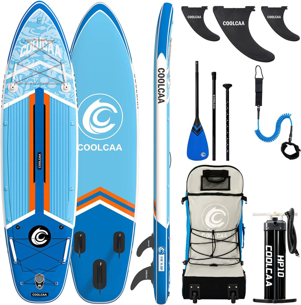 COOLCAA Dolphin Inflatable Paddle Board, Extra Wide & Stable SUP for Family and Beginners, Versatile for Water Activities, with Complete Accessories & Backpack