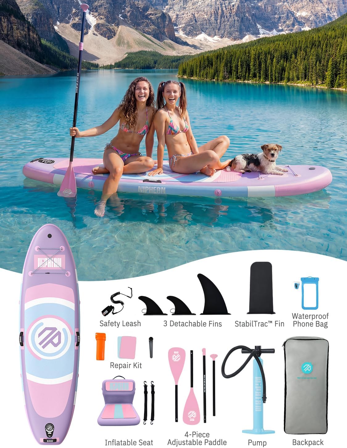 Niphean（Ultra-Light） Inflatable Paddle Board with StabilTrac Fin and Durable SUP Accessories, 10' Stand Up Paddle Boards for Adults & Youth, Versatile Yoga Paddle Board, Gift Ideas
