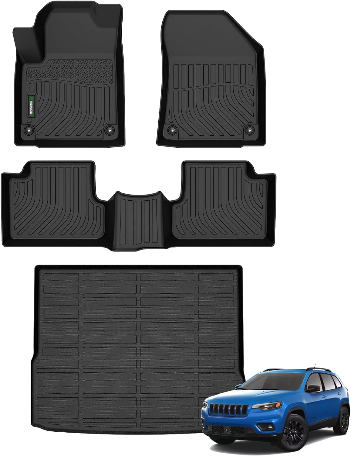 ANBINGO® Floor Mats & Cargo Liner for Jeep Cherokee 2014-2023 (Not Fit Grand Cherokee) 2 Row Floor Mat & Trunk Mats All Weather Rubber Mats Liner Accessories Black