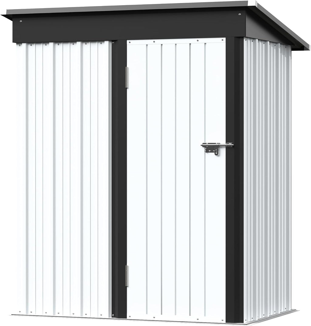 Greesum 5x3FT Outdoor Storage Shed, Utility Tool Shed Metal Storage Garden Shed with Door & Lock for Patio Storage, White