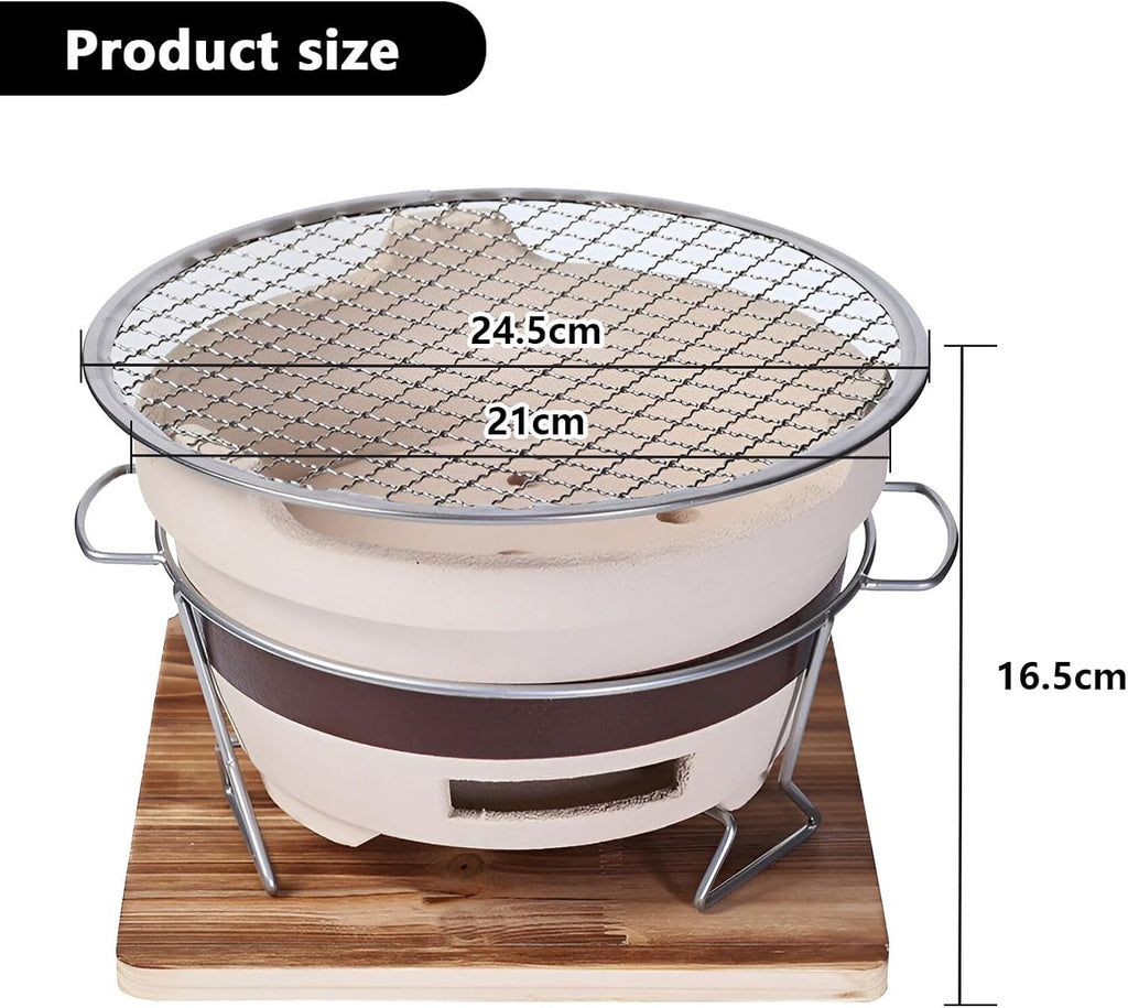 AIZYR Charcoal Grill Japanese Style BBQ Grill,Tabletop Pottery Clay Charcoal Stove with Wire Mesh Grill for Outdoor Patio Backyard Camping Picnic,Large
