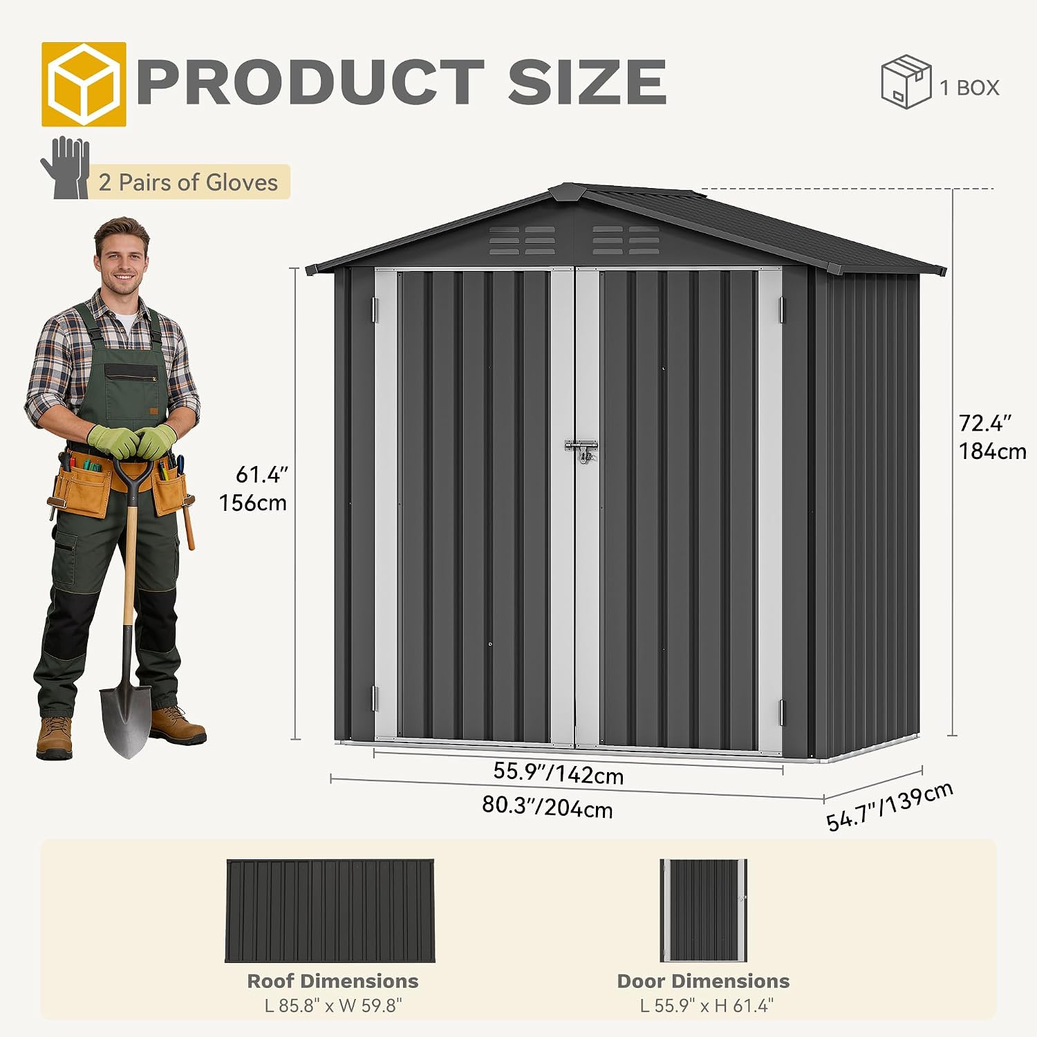DWVO 6x4ft Outdoor Storage Shed, Weatherproof Tool Shed w/Locking Entry & Ventilation for Grass Cutter, Bike, Equipment, Courtyard, Garden (Dark Gray)