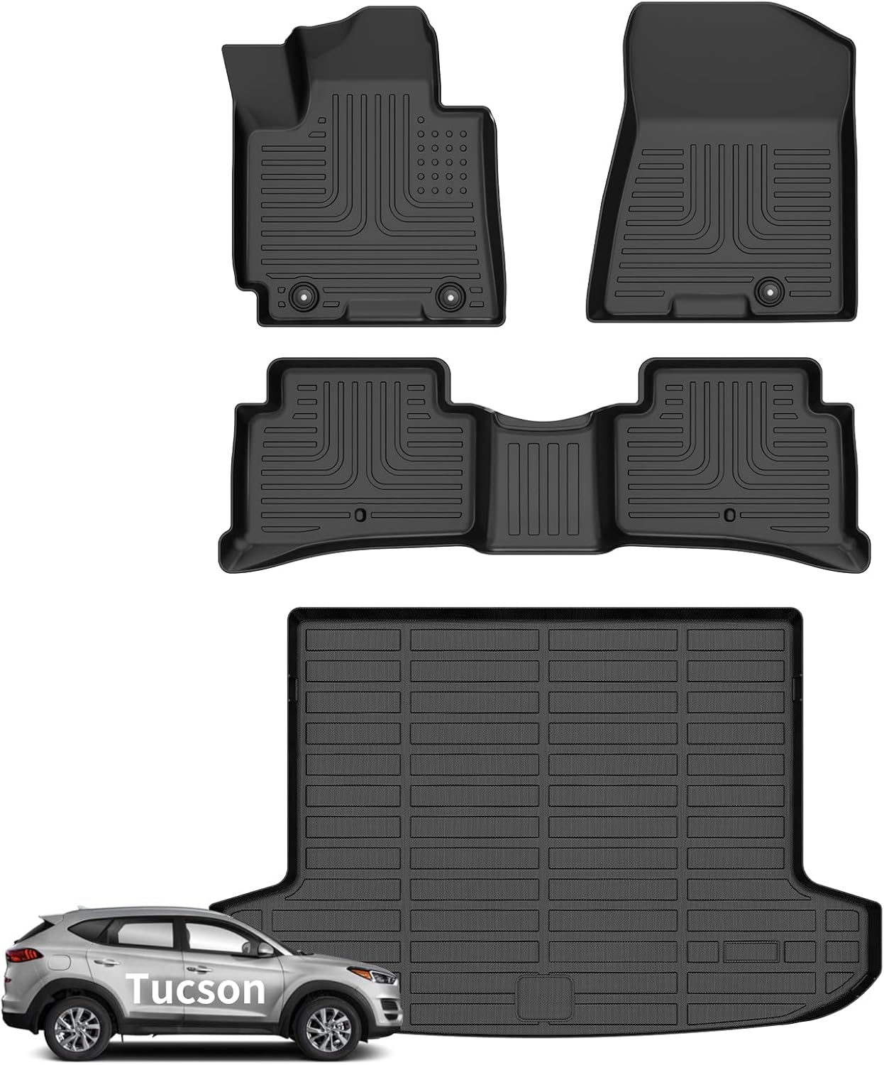Wayhigh® Floor Mats & Cargo Liner for Hyundai Tucson 2016-2021 (No Hybrid Models), All Weather TPE Car Mats Waterproof Heavy Duty Floor Liners, Floor Mats Custom Fit for Tucson Accessories