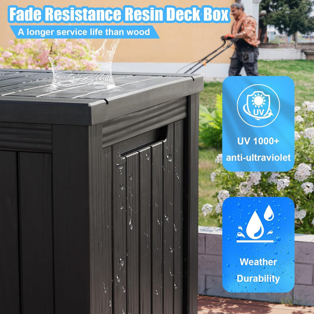 180 Gallon Waterproof Outdoor Storage Box,Resin Deck Box,Lockable Outside Storage Box Container for Patio Furniure,Garden,Tools (180 Gallon,Black)