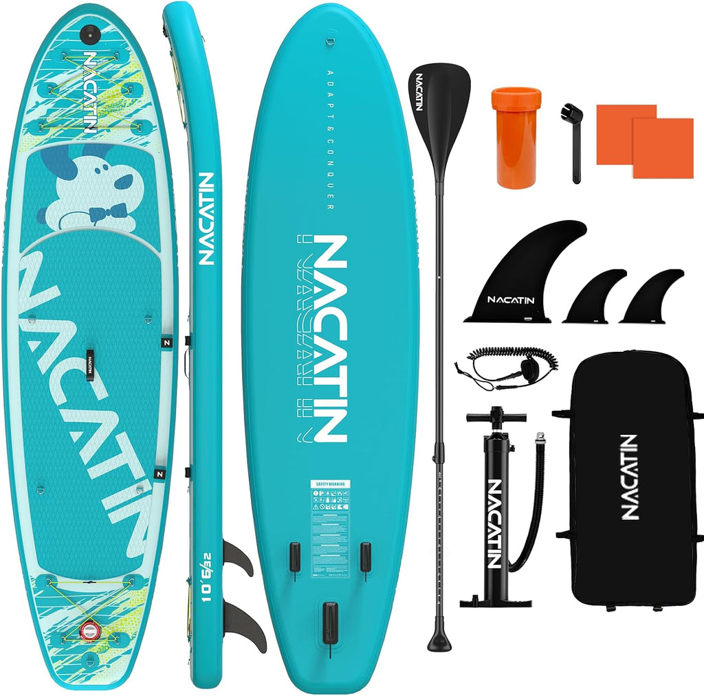 NACATIN Inflatable Stand Up Paddle Board,10'6'Upgrade Version Blow Up Paddle Boards for Adults with Premium SUP Accessories& Backpack,Adjustable Paddle,Camera Mount,Hand Pump, for Lake, River, Yoga