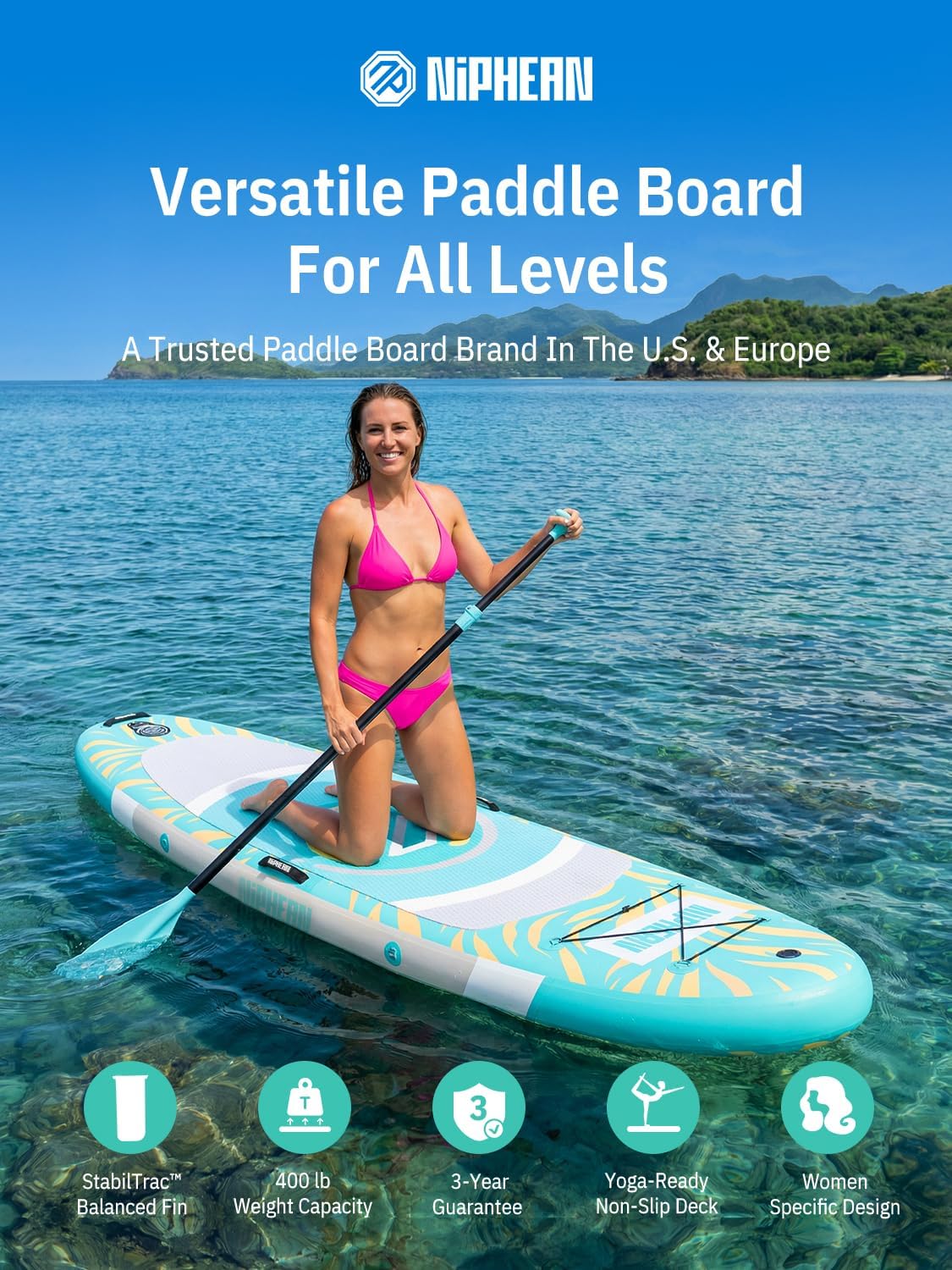 Niphean（Ultra-Light） Inflatable Paddle Board with StabilTrac Fin and Durable SUP Accessories, 10' Stand Up Paddle Boards for Adults & Youth, Versatile Yoga Paddle Board, Gift Ideas