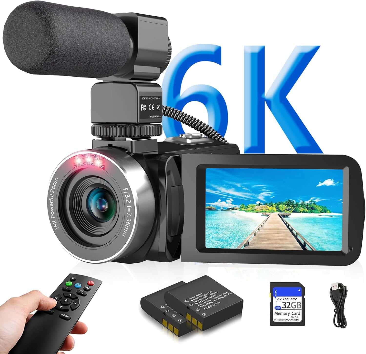 VETEK Video Camera Camcorder, 6K 64MP IR Night Vision Vlogging Camera 18X Zoom WiFi Digital Camera for YouTube 3.0'' Touch Screen Recorder with 32GB SD Card, Microphone & 2.4G Remote Control