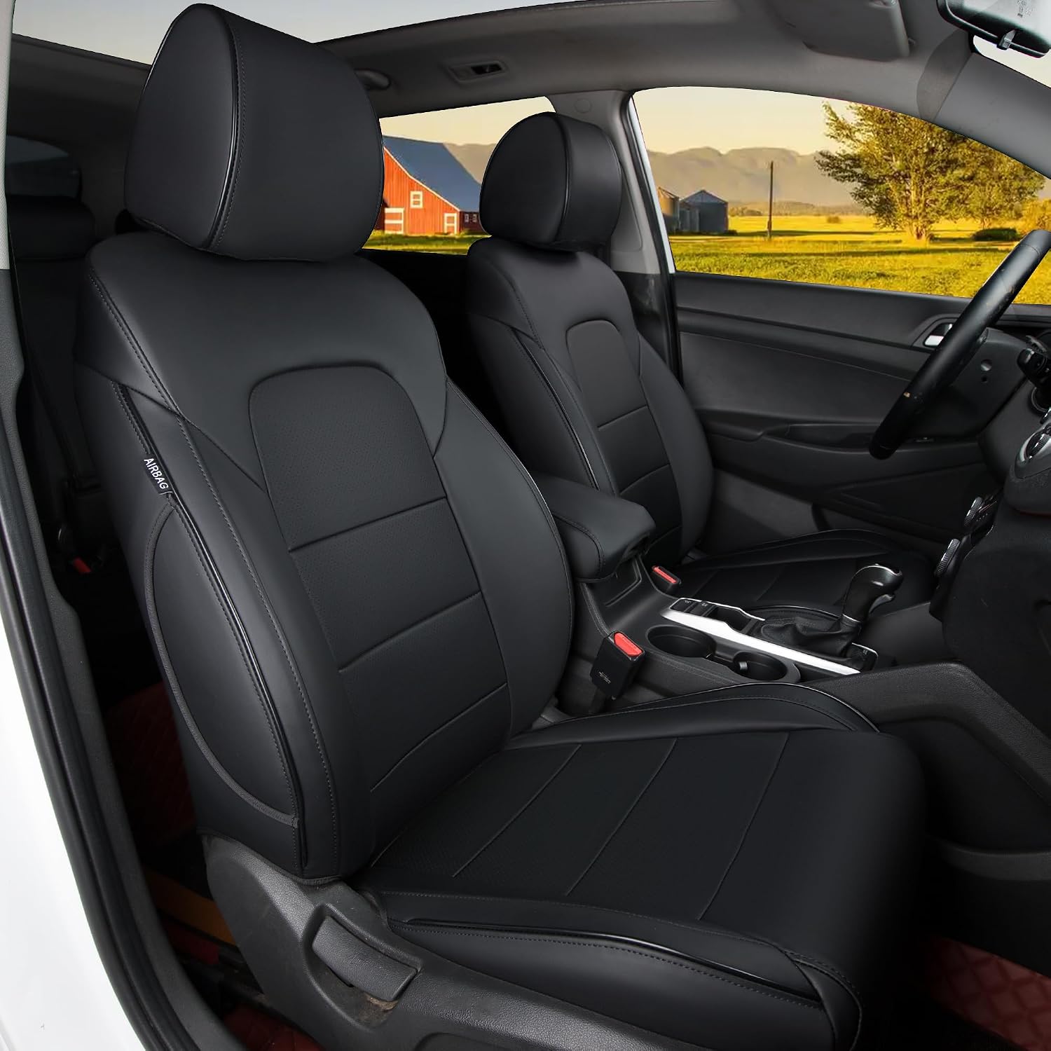 HKZ Custom Fit Tucson Seat Covers for Hyundai Tucson 2016 2017 2018,5-Seats Full Set,Leather (Black,)