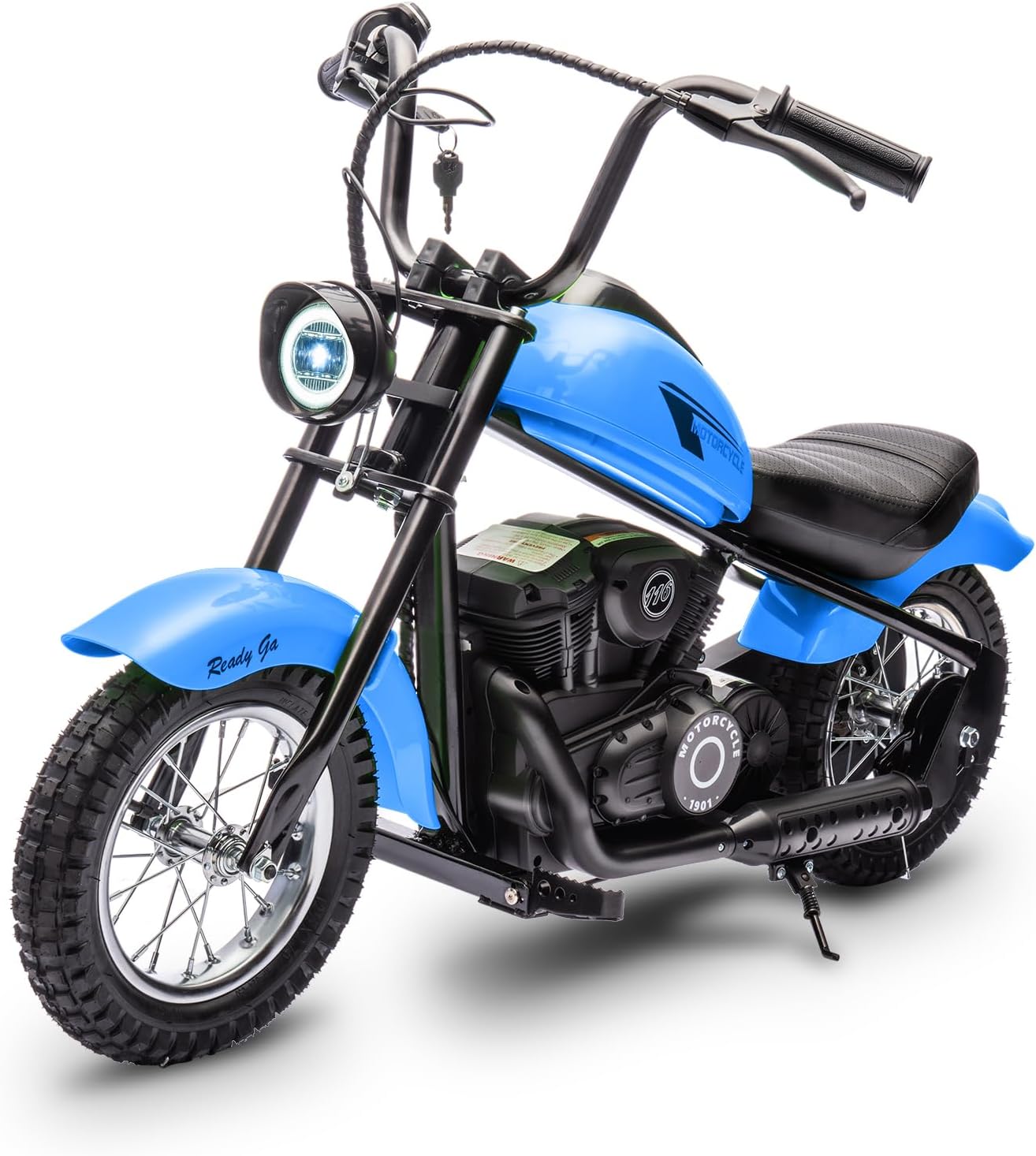 Garveelife Electric Dirt Bike, 15 Mph & 150 LB Max, 24V Ride On Toy for Big Kids w/Led Lights & Power Display, 300W Chain-Driven Motor, Two Speed, Handbrake, Leather Seat, 12 in Air-Filled Tires, Blue