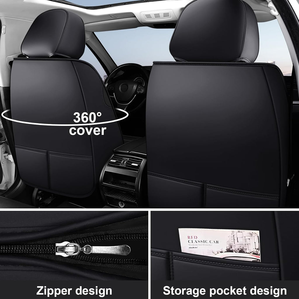 DHAEY Car Seat Covers for Volkswagen Atlas 2018-2025, Family Seat Covers, Nappa Leather, Wear-Resistant, Anti-Slip, Waterproof, 5PCS Full Set, Black