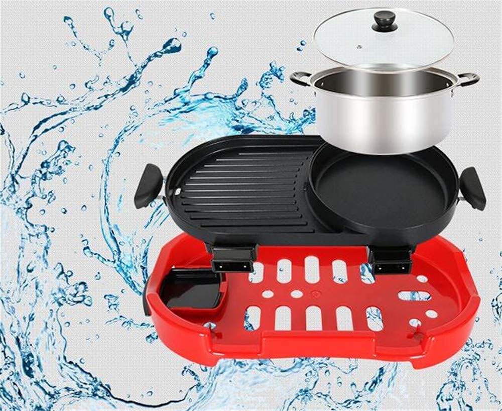 Electric Hot Pot Grill Indoor Korean BBQ Grill Hotpot Shabu Shabu Hot Pot, 1800W Non-Stick Baking Pan Separate Dual Temperature Contral, Capacity for 2-12 People, 220V