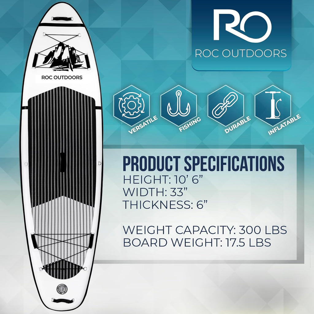 Roc Inflatable Stand Up Paddle Board 10' 6' with Premium SUP Paddle Board Accessories, Wide Stable Design, Non-Slip Comfort Deck for Youth & Adults