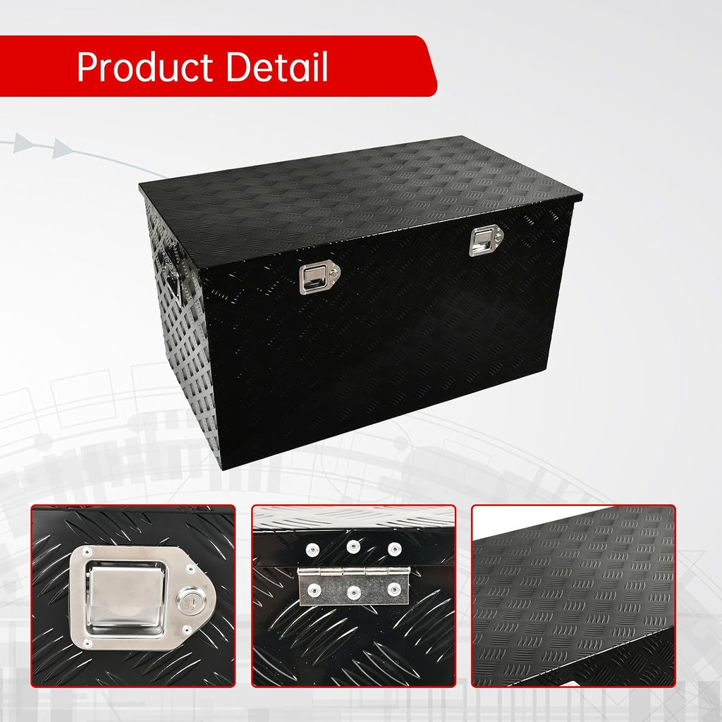 44''Inch Aluminum Truck Tool Box Truck Bed Toolbox Truck Trailer Chest Box Trailer Underbody Storage Organizer Waterproof Square Storage Organizer w/Lock & Keys Black(‎44' x24''x24'')