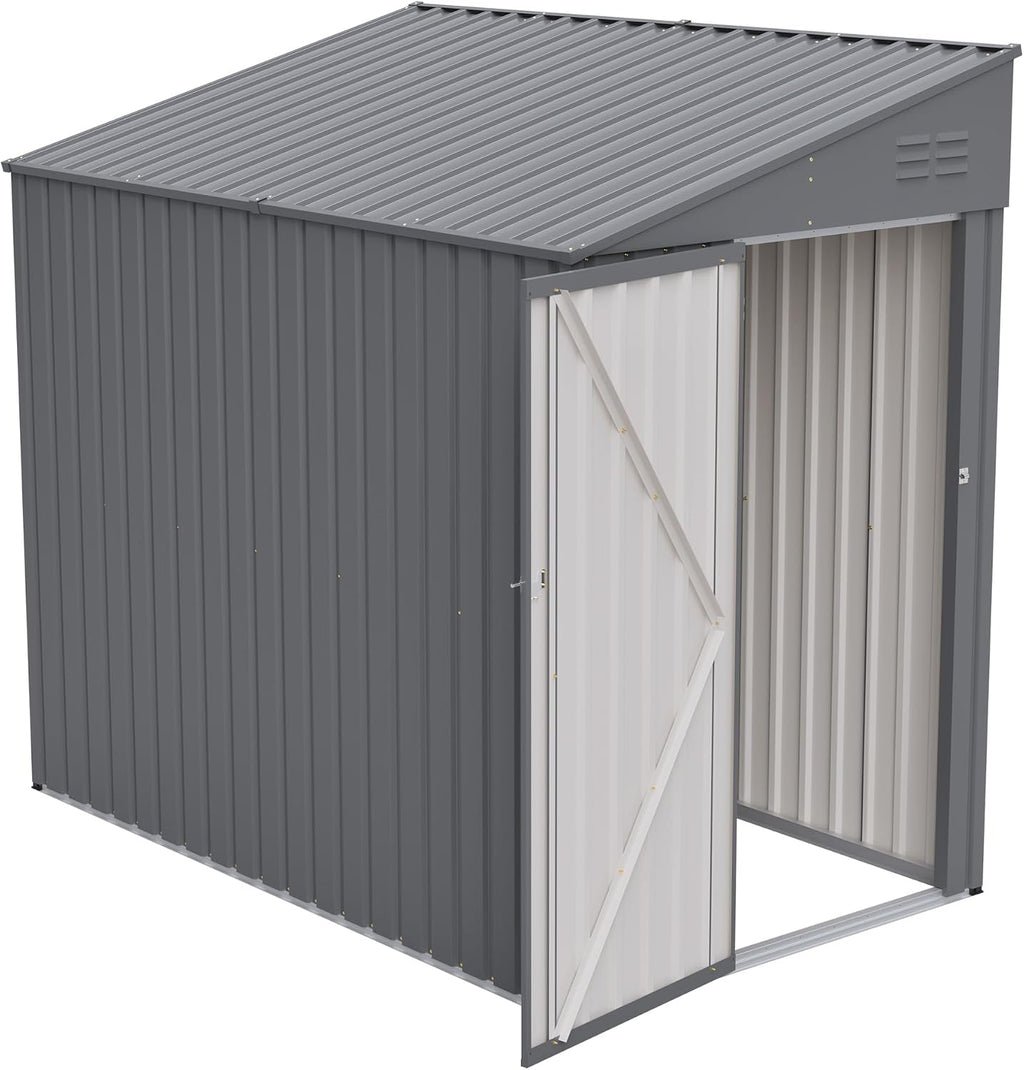 YOPTO 4x7 FT Outdoor Storage Shed,Lean to Lockable Metal Garden Shed Steel with Reinforced Beams,All Weather Waterproof Storage House W/Lockable Door,for Backyard,Patio,Lawn,Garden,Dark Gray