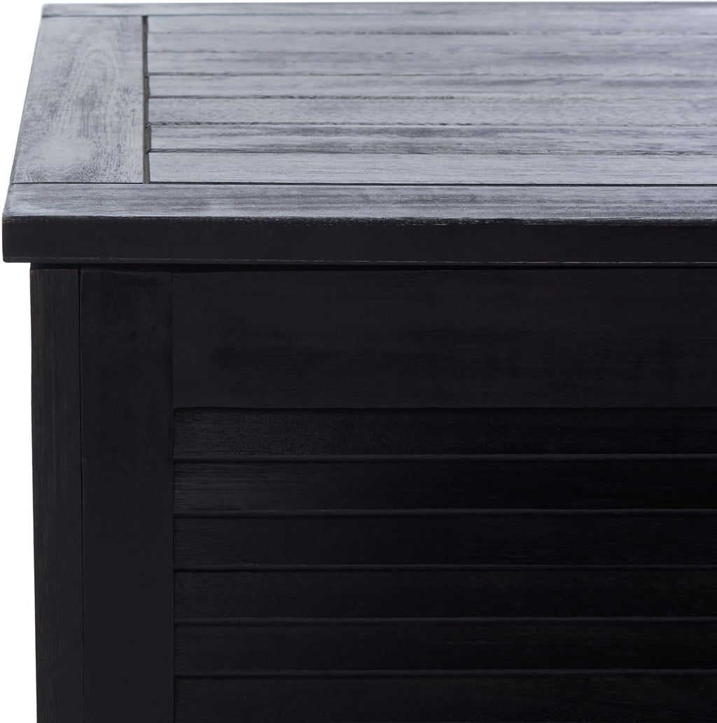 SAFAVIEH Outdoor - Elina Cushion Storage Box - Black Solid Wood - Coastal Resort Storage Bench Design - Ideal for Patio, Deck, Porch, Backyard, 18'W x 47'D x 19'H (PAT7038D)