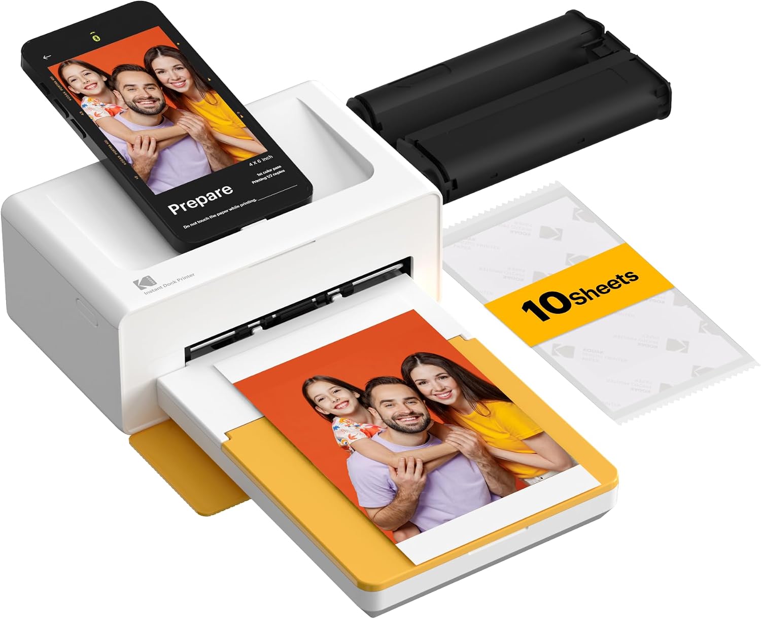 KODAK Dock Plus 4x6'' Photo Printer, 10 Sheets, Docking & Bluetooth Smartphone Printer for iPhone & Android, Instant Color Prints, 4PASS Dye Sublimation