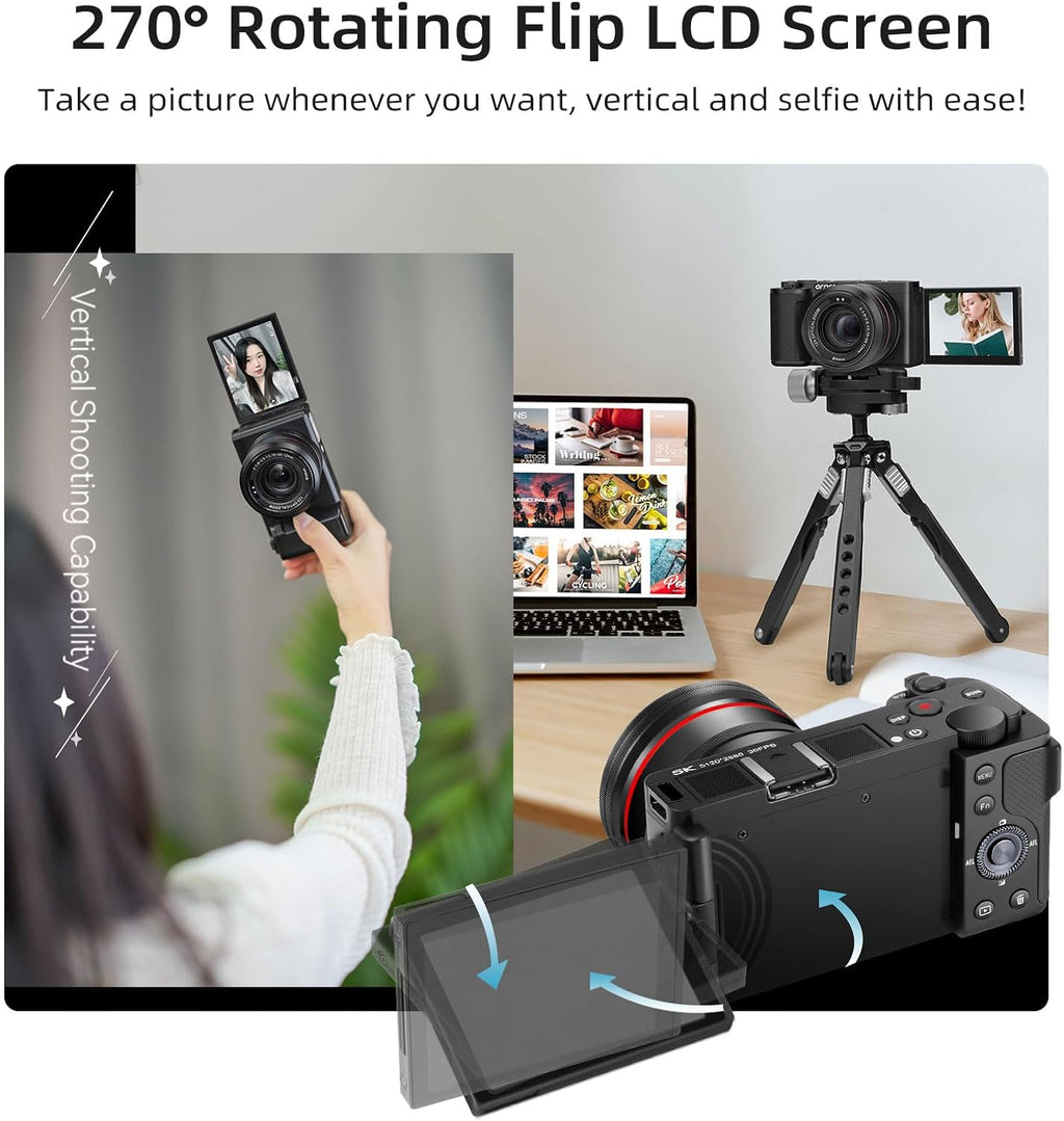 ORDRO G730 5K Digital Camera 12x Optical Zoom, 3.2' Vari-Angle Touchscreen, Auto/Manual Focus for Vlogging and Photography