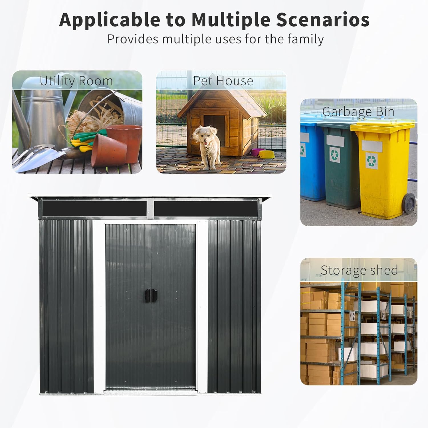 6x5 ft Outdoor Metal Storage Shed with Foundation Frame, Galvanized Steel Tool Shed with Lockable Sliding Door, Transparent Plate and Air Vent, Waterproof Garden Storage House for Backyard, Patio