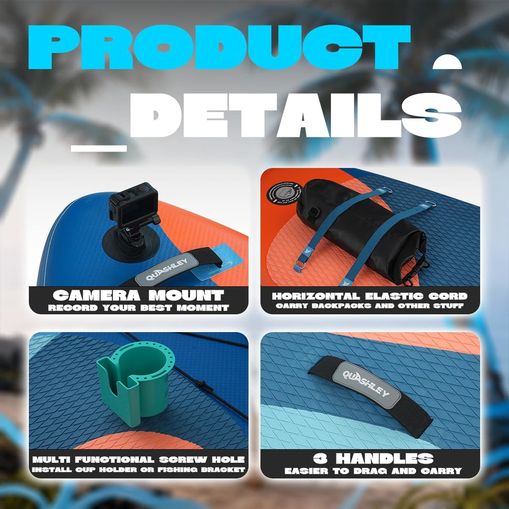 Quashley Inflatable Stand Up Paddle Board,Inflatable Paddleboards 32/34 Inch Wide,All Around SUP for Beginners with Lightweight Paddle,Hand Pump,Backpack,Leash,Durable & Portable iSUP Board