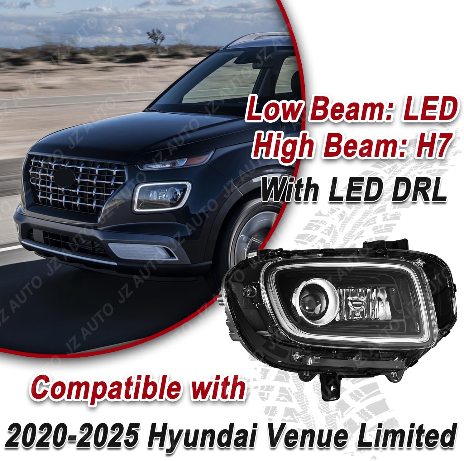 LED Headlight Assembly with Drl Compatible with 2020-2025 Hyundai Venue Limited (Not compatible with SE/SEL), Passenger Side