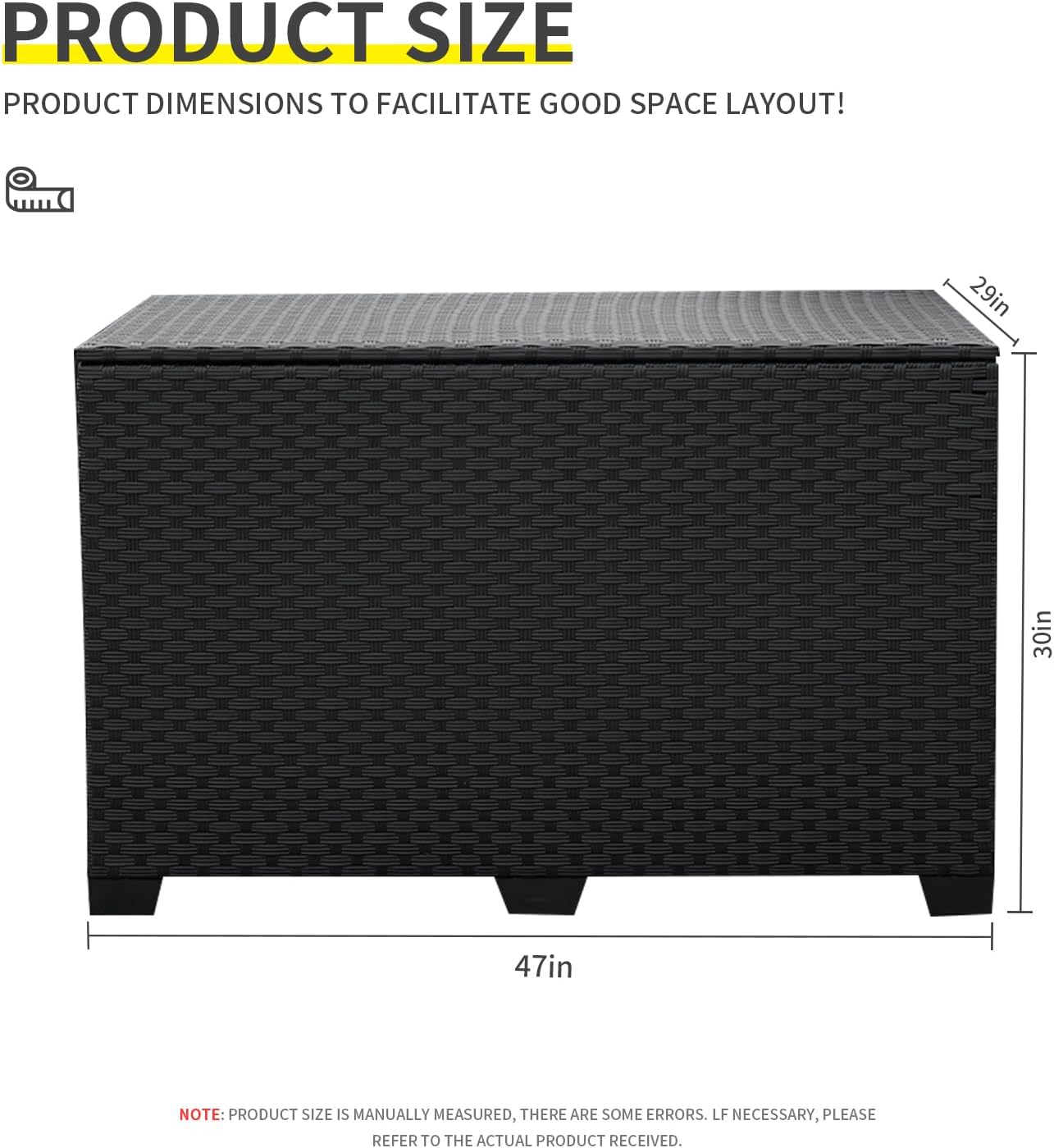 Lviden 140 Gallon Outdoor Storage Box Wicker Patio Storage Bin with Waterproof Lining Bag Deck Box and Cushion Storage Bin Outdoor, Black