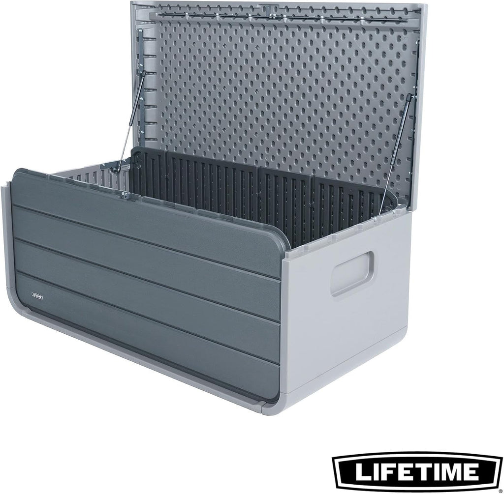 LIFETIME 136‑Gallon Modern Deck Box, Outdoor Storage Container, Weather‑Resistant, UV‑Protected, Lockable Lid