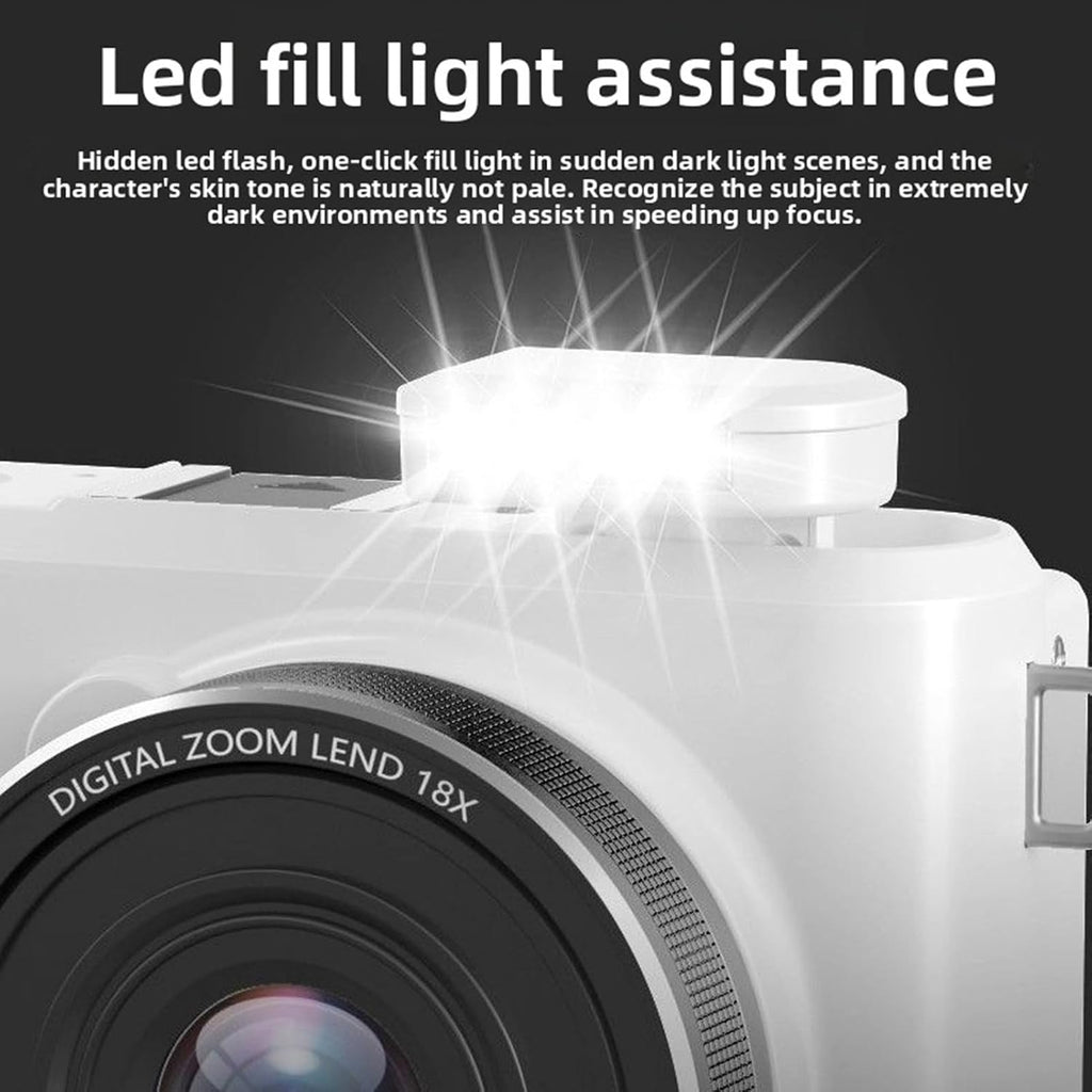 PUSOKEI 8K Digital Camera for Photography, 88MP Vlogging Camera with 3' 180 Flip Screen, 18X Zoom, Autofocus, Wide Angle Lens, WiFi Mirrorless Cameras with 32GB Card, 2 Batteries (White)