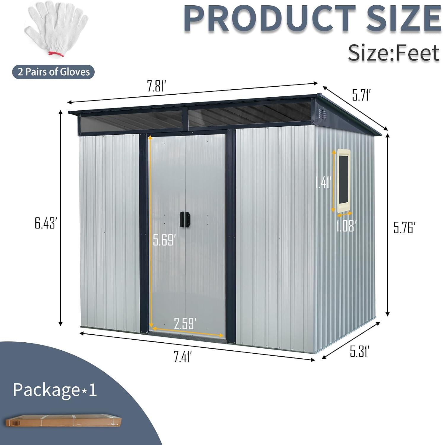 8x6 ft Outdoor Metal Storage Shed with Floor Floor and Window, Lockable Galvanized Steel Tool Shed with Sliding Door, Air Vent and Transparent Plate, Waterproof Garden Storage House for Backyard
