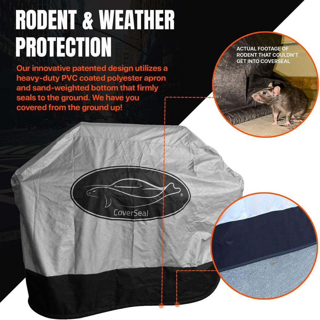 Large BBQ Grill Cover - Weather Resistant Outdoor Barbecue Apron for 4-5 Burner Grill with Side Trays - Compact Seal from Ground Up - Silver - 60 Inches L x 28in W x 48in H'