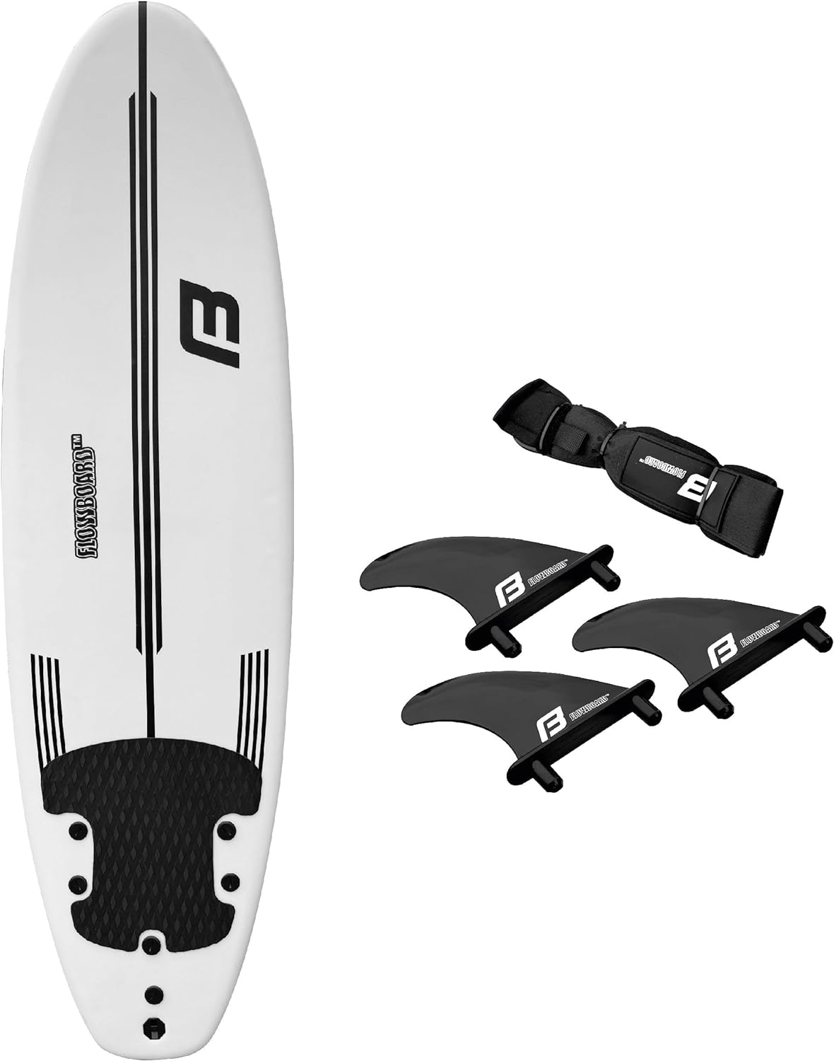 FLOWBOARD Surfboard Softboard Foam - Include (3) Fins 6' Foot Leash and (2) Wood Stringers Inside Board Availalable in 6' and 7' Short Board and 8' Longboard