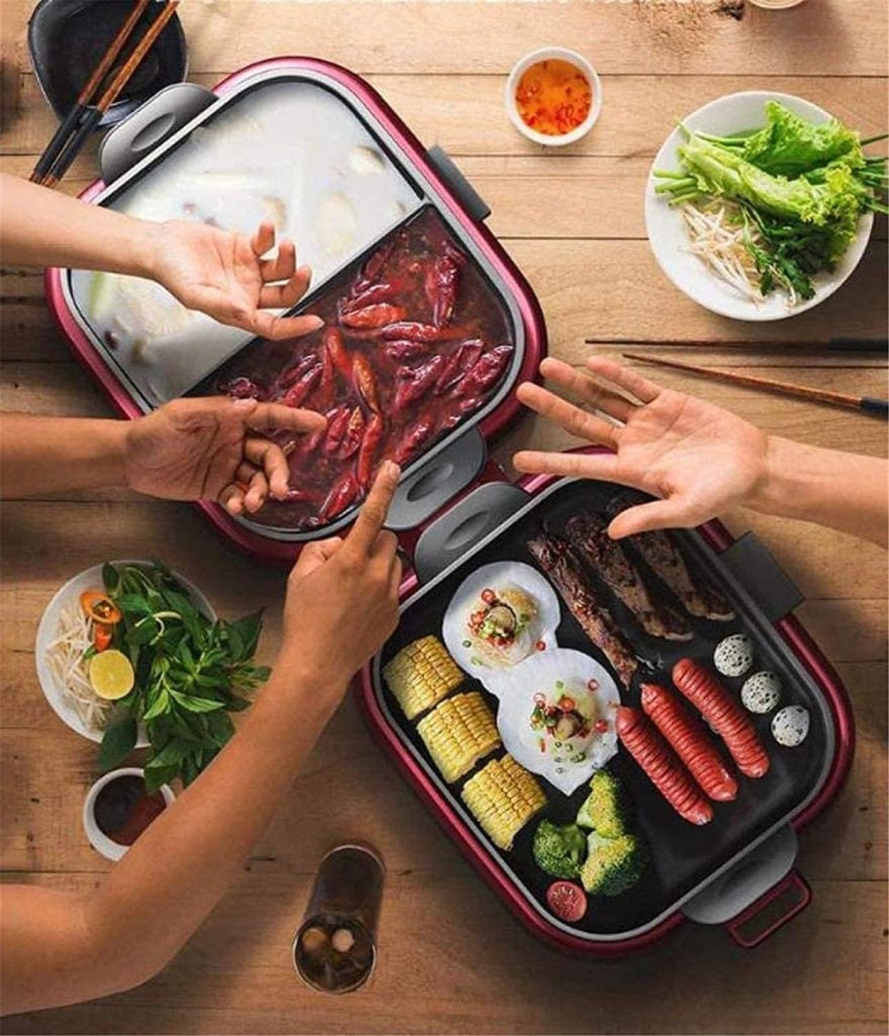 Indoor Korean Barbecue Grill Electric Teppanyaki Grill Table Hot BBQ Plate for Kitchen Dinner Party Camping Festival Cooking 3 (Color : Black)