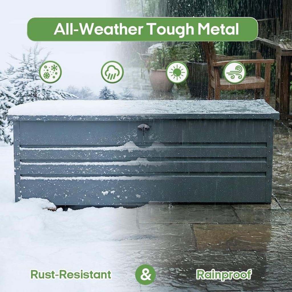 260 Gallon Metal Deck Box Waterproof, Extra Large Outdoor Stroage Box Weatherproof with Lid for Patio Cushions, Garden Tools, Pool Supplies, Black