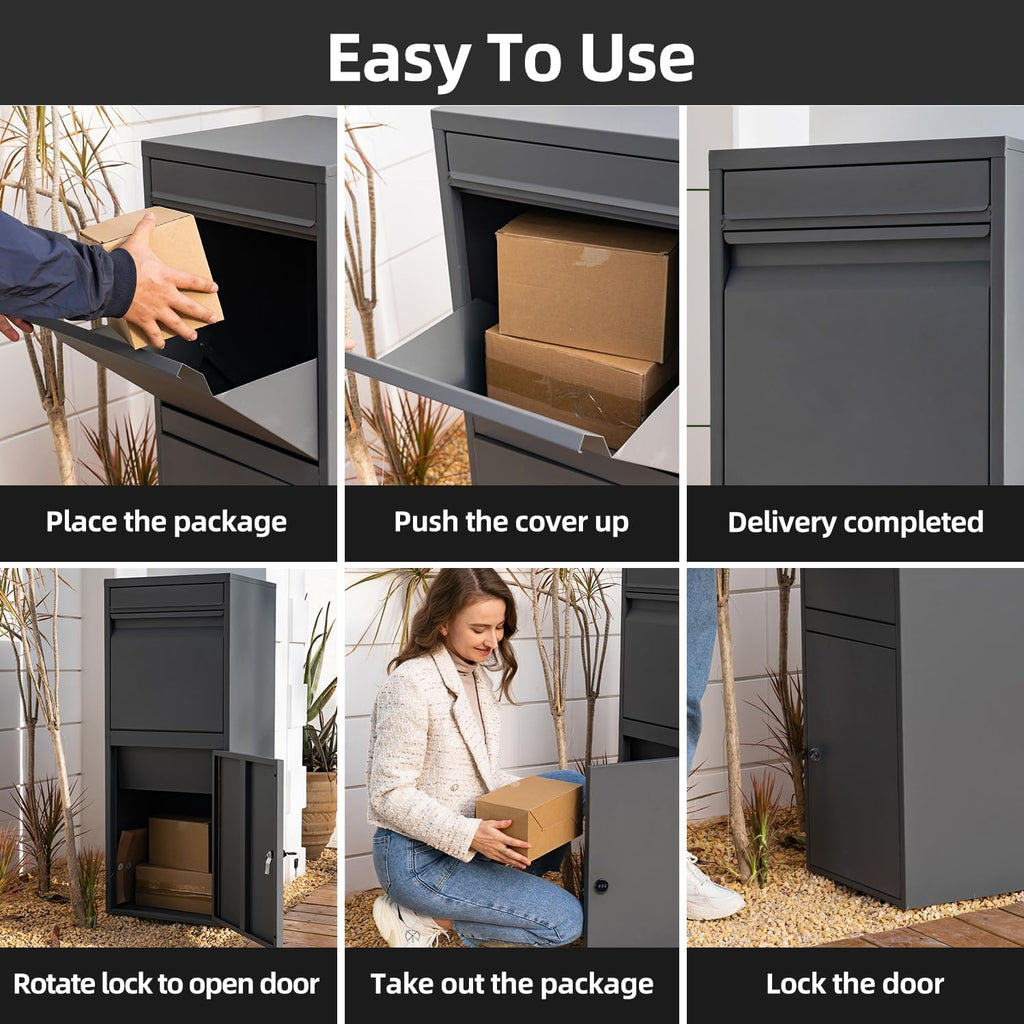 Gray Outdoor Storage Box, Heavy Duty steel Anti Theft Package Delivery Box, Parcel Box with Combination Lock, Suitable for Curbside or Porch Package Drop