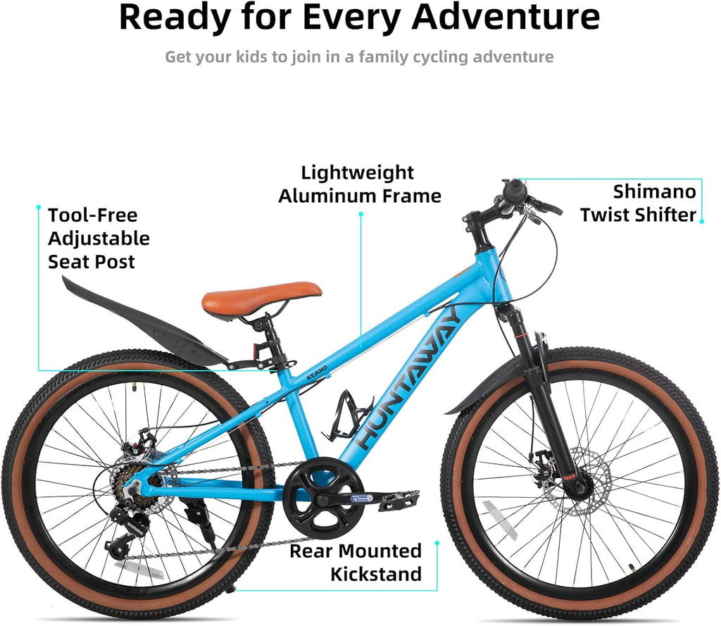 KEANO Huntaway 20 24 Inch Kids Bike for Boys & Girls Ages 7-12 Years Hardtail Mountain Bike for Kids with Aluminum Frame and 7-Speed Drivetrain Children Bicycle