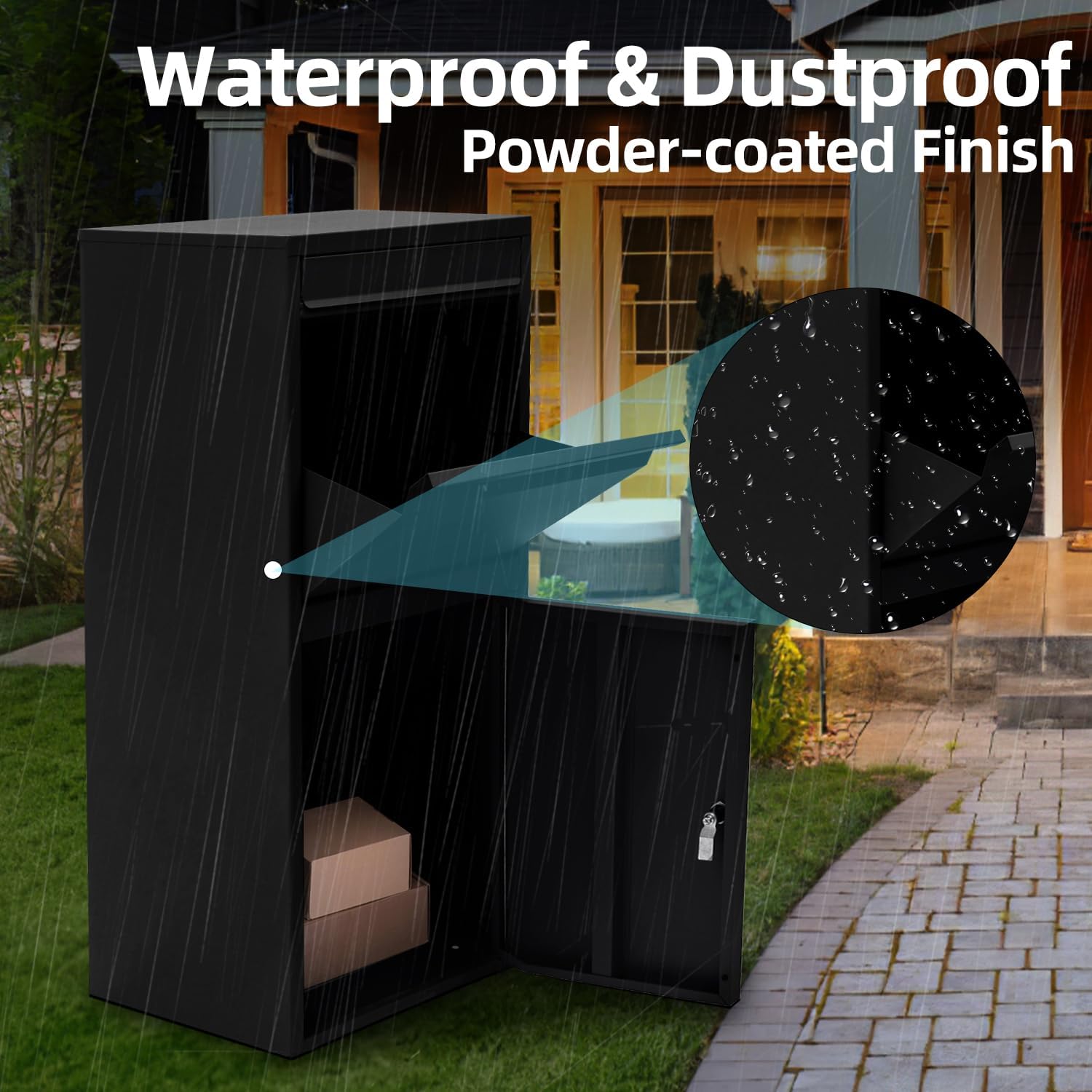 Black Mailboxes for Outside, Anti-Theft Galvanized Steel Large Package Delivery Boxes with Safety Lock, Adjustable Baffle Parcel Drop Box,Windproof and Rainproof Packages Box for front Porch