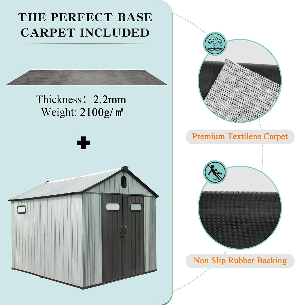 Domi 8' x12' Outdoor Resin Storage Shed with Lockable Door, Waterproof Outside Sheds with Windows & Vents, Heavy-Duty Plastic Tool Storage Shed for Patio Furniture, Lawn Mower, Bike