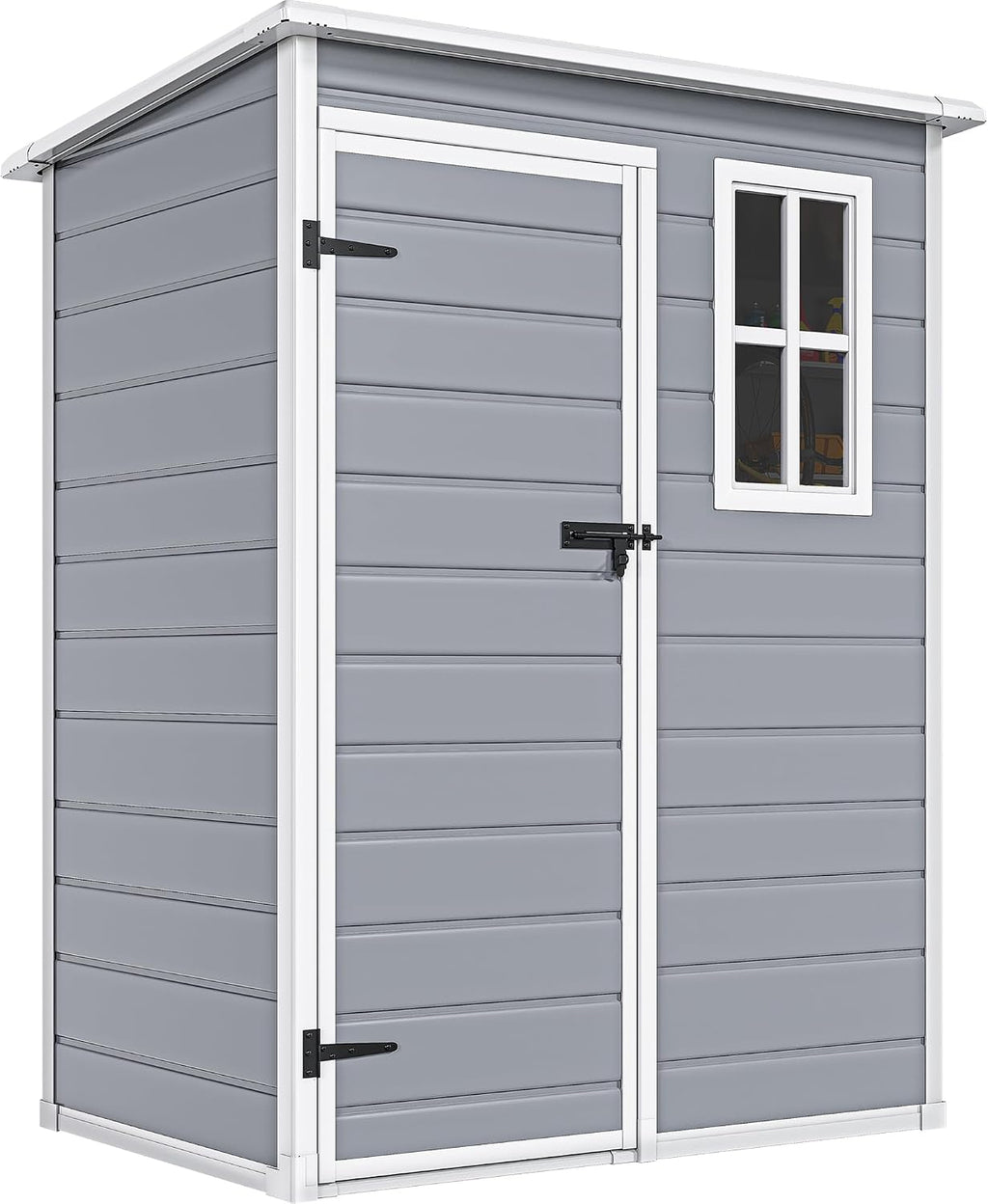 DWVO 5x3ft Resin Outdoor Storage Shed with Floor, Waterproof Lockable Storage Shed with Window, Plastic Outside Tool Storage for Garden, Backyard, Patio, Lawn,Gray