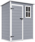 DWVO 5x3ft Resin Outdoor Storage Shed with Floor, Waterproof Lockable Storage Shed with Window, Plastic Outside Tool Storage for Garden, Backyard, Patio, Lawn,Gray