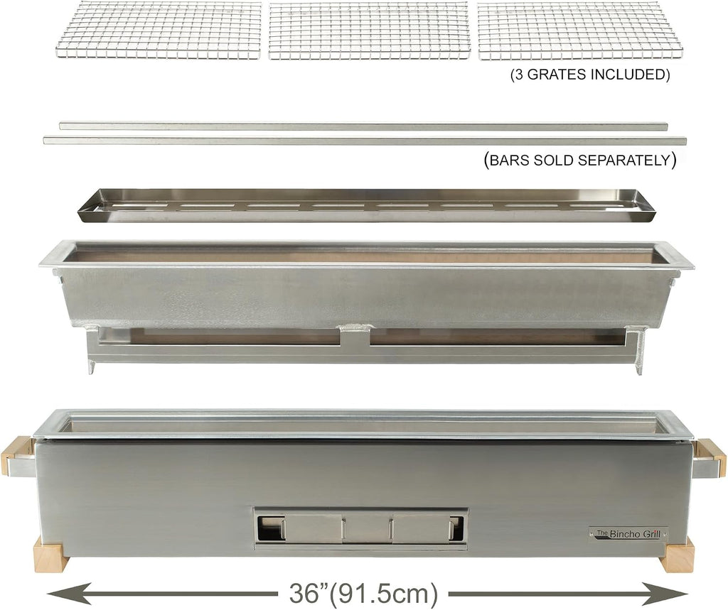 The Bincho Grill 36' Yakitori Charcoal Grill, Japanese Style Tabletop Robata BBQ – Stainless Steel, Commercial Grade Binchotan Grill for Skewers – Authentic, Heavy-Duty, Rust-Resistant