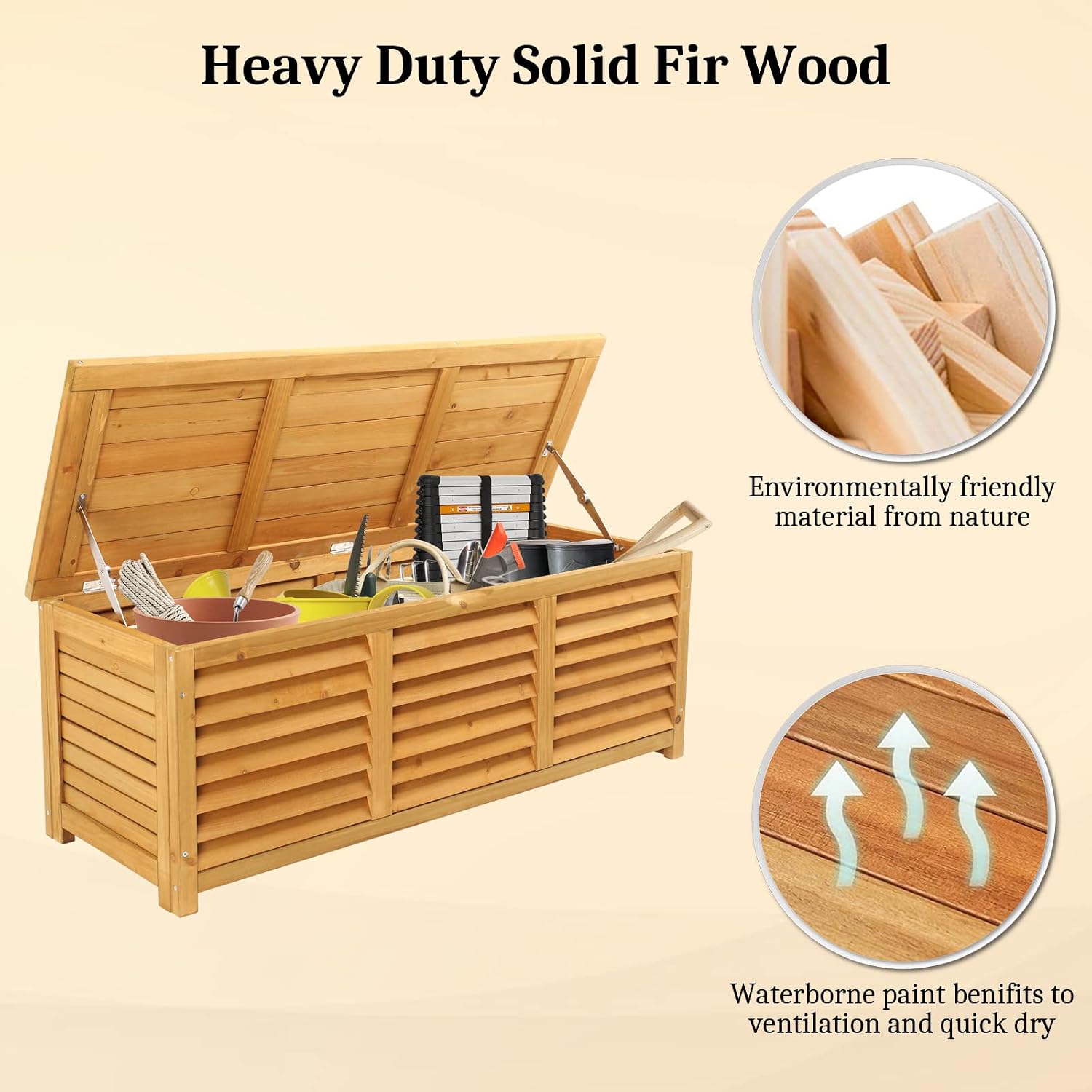 VINGLI Outdoor Wooden Deck Box, Storage Box with Lids for Easy Switching, 47 Gallon Wooden Storage Bins for Garden, Yard, Patio, Balcony, Natural