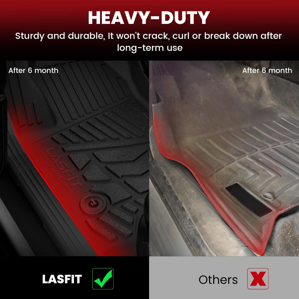 LASFIT Floor Mats for Nissan Frontier 2009-2021 King Cab (Not Fit Crew Cab), All Weather TPE Custom Fit Easy Clean Durable No-Curling Floor Liners for Frontier 1st & 2nd Row Car Mats, Black