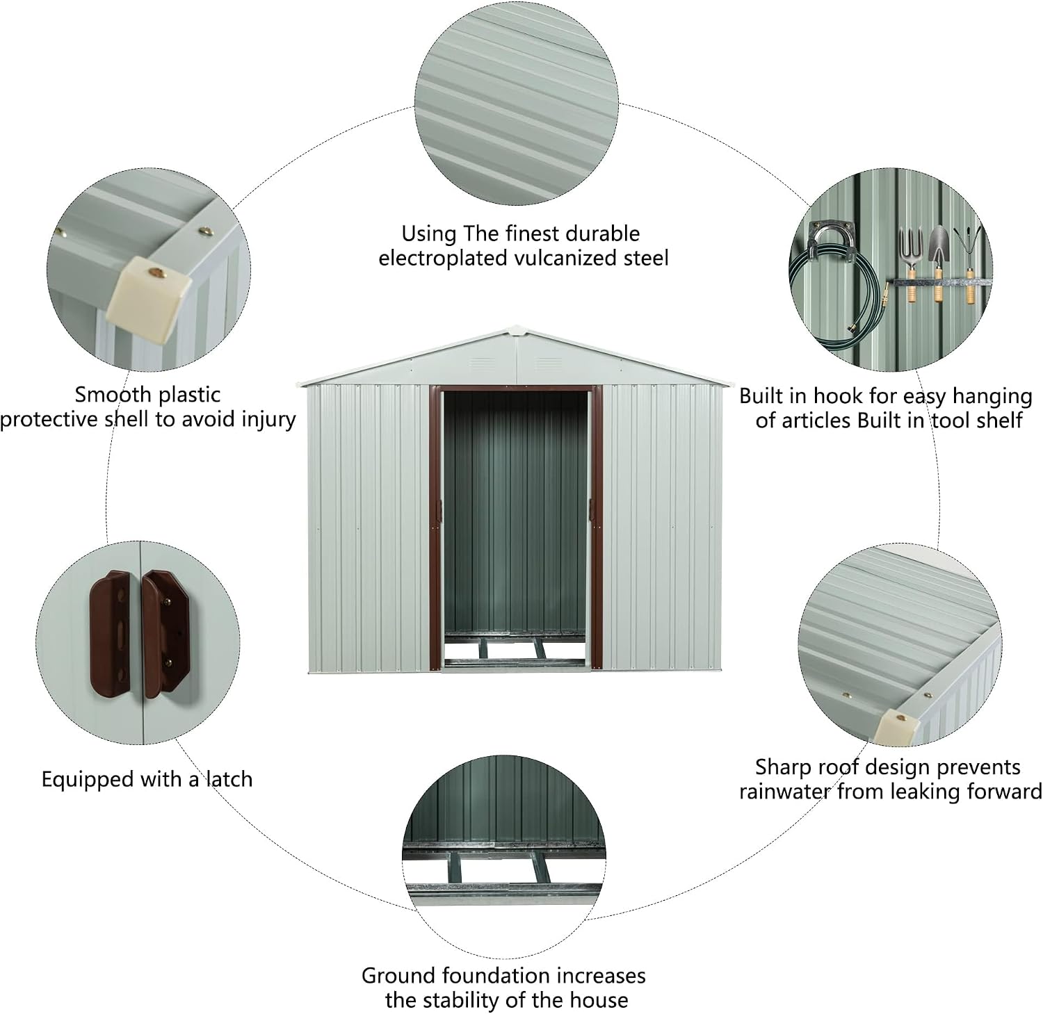 8 x 4 FT Outdoor Storage Shed, Metal Garden Shed with Floor Frame, Tool Shed Outdoor Storage with Lockable Sliding Doors & Air Vents, Storage House Waterproof for Backyard, Lawn, White