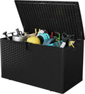 Garvee 120 gallon Waterproof Outdoor Storage Box, Lockable Plastic Deck Box with Lid, Patio Storage Bin for Pool, Garden Tools, Backyard, Porch, All-Weather Protection, Black