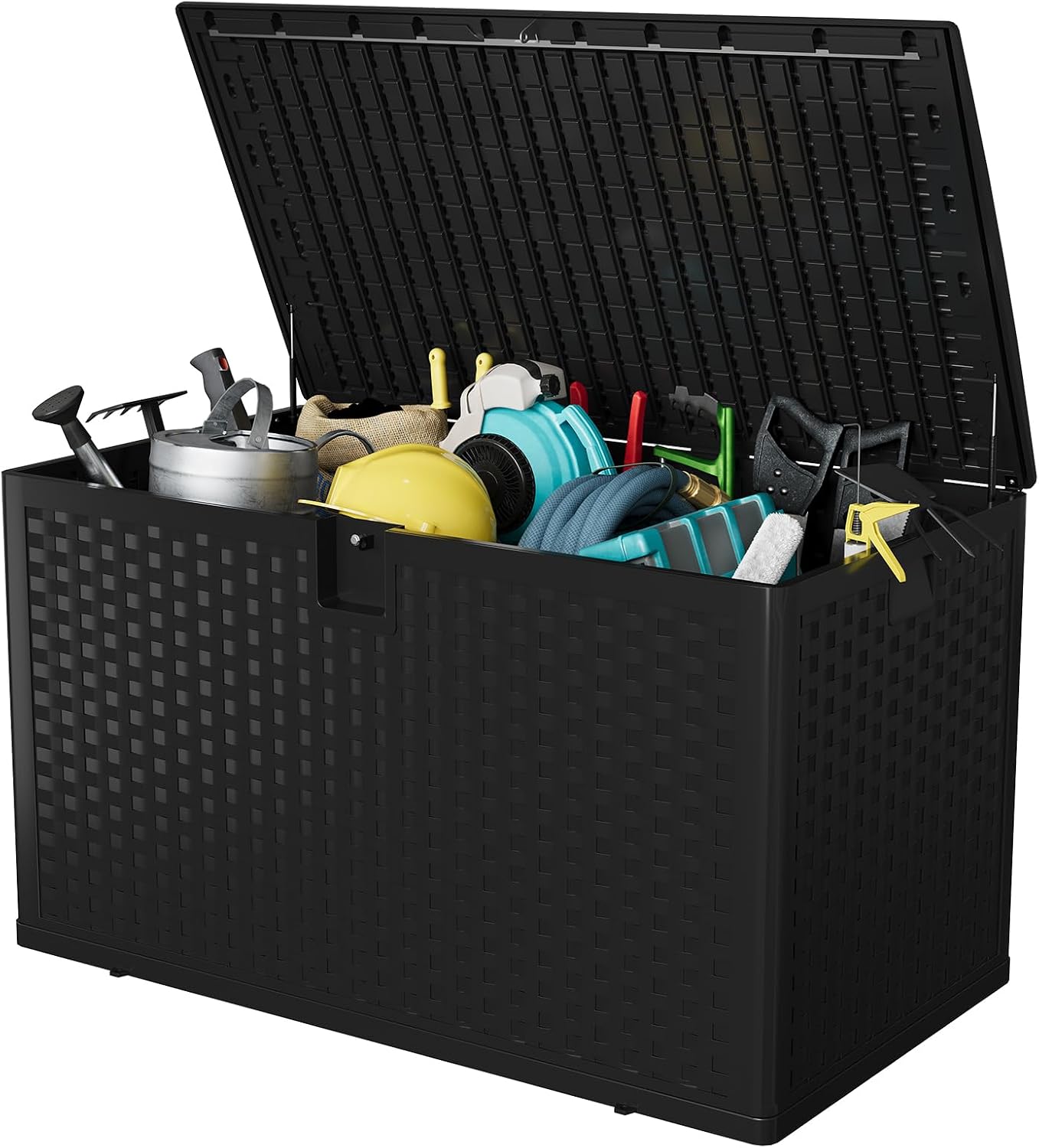 Garvee 120 gallon Waterproof Outdoor Storage Box, Lockable Plastic Deck Box with Lid, Patio Storage Bin for Pool, Garden Tools, Backyard, Porch, All-Weather Protection, Black