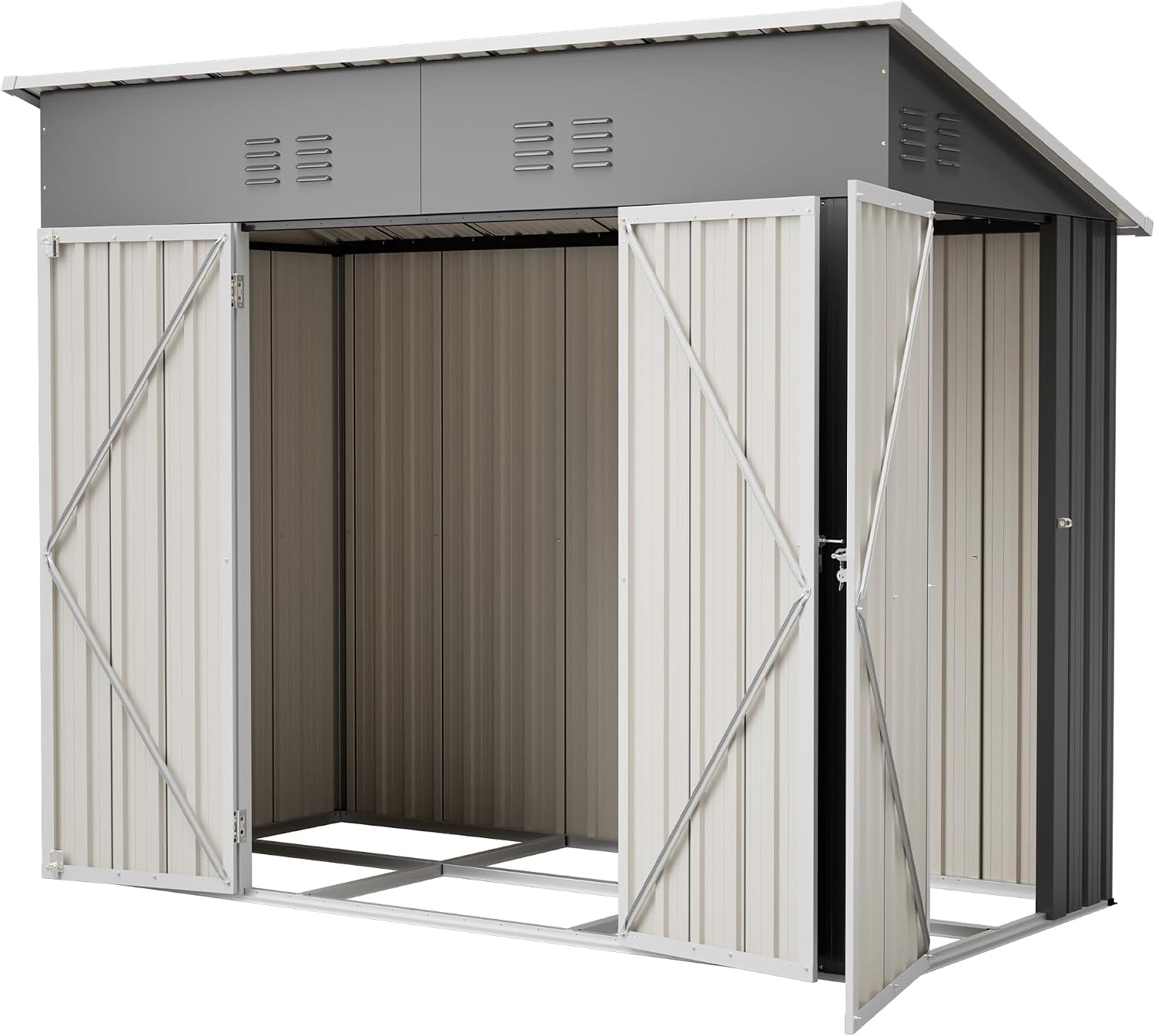 4' x 8' Metal Shed with Two Doors,Outdoor Lean to Storage Shed, Garden Tool Storage Cabinet for Backayrd, Patio and Outdoor Use,Grey
