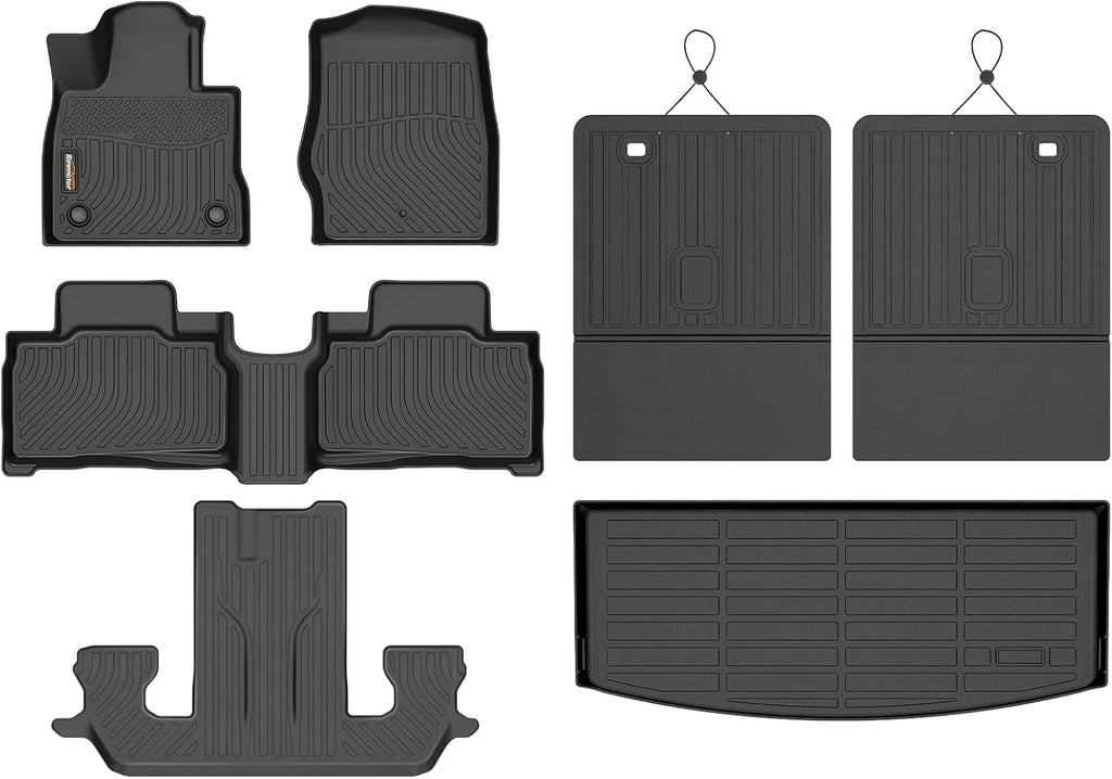 Binmotor-for Ford Explorer 6 Seat Captain Chairs 2020-2025 2026, All Weather Car Floor Mats and Cargo Liner Seatback Cargo Set, Waterproof TPE Car Mats for Explorer Accessories-Black