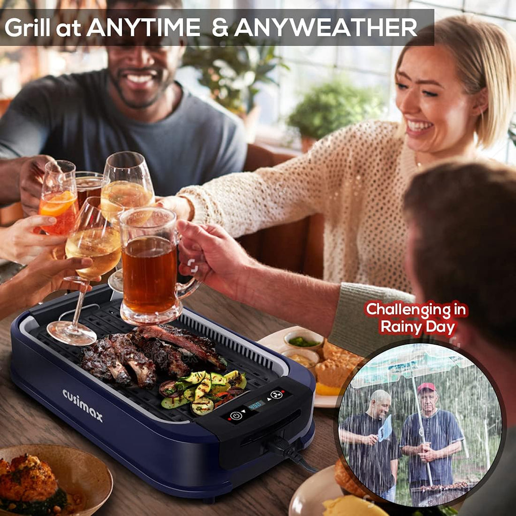 Smokeless Indoor Grill, CUSIMAX Electric Grill with Tempered Glass Lid, 1500 Indoor Grill & Flat Top Griddle for Cusimax Smokeless Grills, Pancake Griddle Plate, Dishwashe safe, Blue