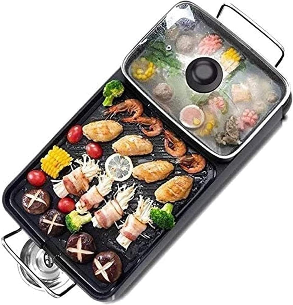 Korean BBQ Grill Portable Electric Grill, Indoor electric bbq grill Electric Grill Indoor Hot Pot 5 Speed Fire Adjustment,Separate Dual Temperature Contral,Korean BBQ Grill Non-Stick Electric Barbecue